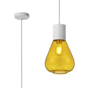 Odeyscene 23cm Pendant With Narrow Glass, 1 x E27, Satin White/Yellow/Clear Twisted Cable