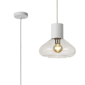Odeyscene 31cm Pendant With Wide Glass, 1 x E27, Satin White/Clear/Clear Twisted Cable