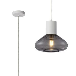 Odeyscene 31cm Pendant With Wide Glass, 1 x E27, Satin White/Inky Black/Clear Twisted Cable