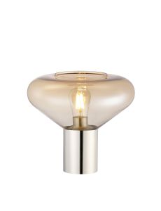Odeyscene Table Lamp With Wide Glass, 1 x E27, Polished Nickel/Amber/Dark Grey Braided Cable