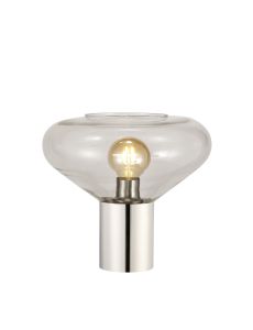 Odeyscene Table Lamp With Wide Glass, 1 x E27, Polished Nickel/Clear/Dark Grey Braided Cable