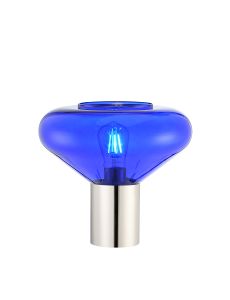 Odeyscene Table Lamp With Wide Glass, 1 x E27, Polished Nickel/Blue Ink/Dark Grey Braided Cable