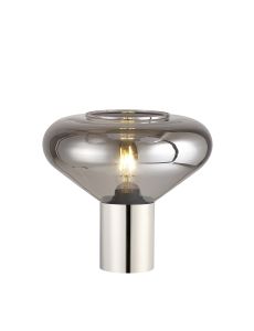 Odeyscene Table Lamp With Wide Glass, 1 x E27, Polished Nickel/Smoke/Dark Grey Braided Cable