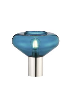 Odeyscene Table Lamp With Wide Glass, 1 x E27, Polished Nickel/Teal Blue/Dark Grey Braided Cable