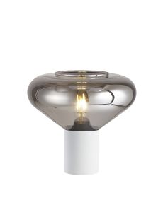 Odeyscene Table Lamp With Wide Glass, 1 x E27, Satin White/Smoke/Clear PVC Cable