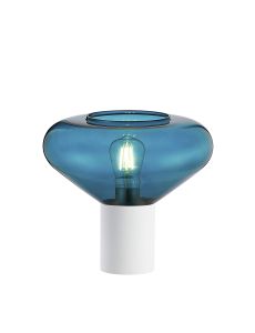 Odeyscene Table Lamp With Wide Glass, 1 x E27, Satin White/Teal Blue/Clear PVC Cable