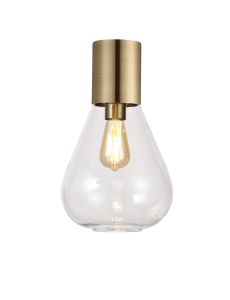 Odeyscene 23cm Ceiling Light With Narrow Glass, 1 x E27, Antique Brass/Clear
