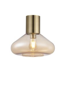 Odeyscene 31cm Ceiling Light With Wide Glass, 1 x E27, Antique Brass/Amber