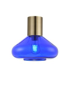Odeyscene 31cm Ceiling Light With Wide Glass, 1 x E27, Antique Brass/Blue Ink