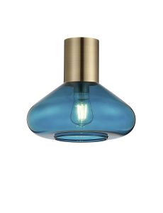 Odeyscene 31cm Ceiling Light With Wide Glass, 1 x E27, Antique Brass/Teal Blue