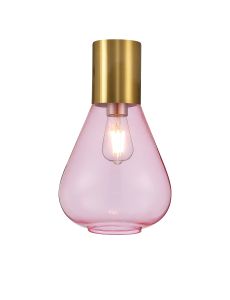 Odeyscene 23cm Ceiling Light With Narrow Glass, 1 x E27, Aged Brass/Pink