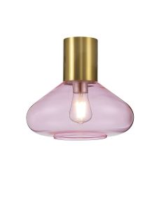 Odeyscene 31cm Ceiling Light With Wide Glass, 1 x E27, Aged Brass/Pink