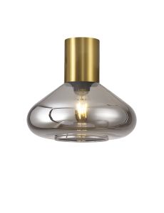 Odeyscene 31cm Ceiling Light With Wide Glass, 1 x E27, Aged Brass/Smoke