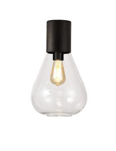 Odeyscene 23cm Ceiling Light With Narrow Glass, 1 x E27, Satin Black/Clear