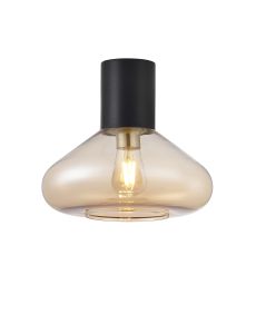 Odeyscene 31cm Ceiling Light With Wide Glass, 1 x E27, Satin Black/Amber