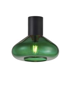 Odeyscene 31cm Ceiling Light With Wide Glass, 1 x E27, Satin Black/Bottle Green