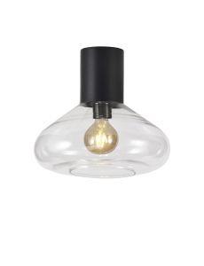 Odeyscene 31cm Ceiling Light With Wide Glass, 1 x E27, Satin Black/Clear