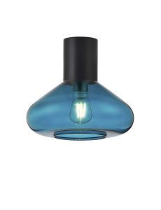 Odeyscene 31cm Ceiling Light With Wide Glass, 1 x E27, Satin Black/Teal Blue