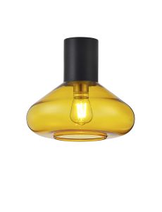 Odeyscene 31cm Ceiling Light With Wide Glass, 1 x E27, Satin Black/Yellow