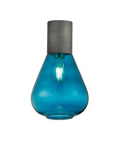 Odeyscene 23cm Ceiling Light With Narrow Glass, 1 x E27, Pewter/Teal Blue