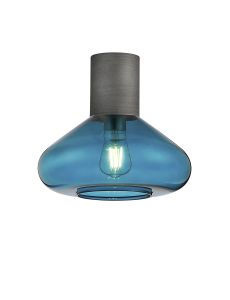 Odeyscene 31cm Ceiling Light With Wide Glass, 1 x E27, Pewter/Teal Blue