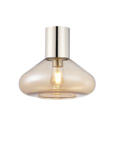 Odeyscene 31cm Ceiling Light With Wide Glass, 1 x E27, Polished Nickel/Amber