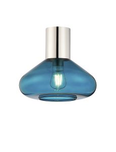 Odeyscene 31cm Ceiling Light With Wide Glass, 1 x E27, Polished Nickel/Teal Blue