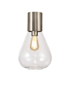 Odeyscene 23cm Ceiling Light With Narrow Glass, 1 x E27, Satin Nickel/Clear
