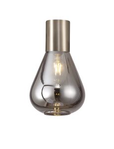 Odeyscene 23cm Ceiling Light With Narrow Glass, 1 x E27, Satin Nickel/Smoke