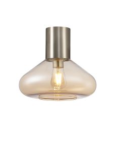 Odeyscene 31cm Ceiling Light With Wide Glass, 1 x E27, Satin Nickel/Amber