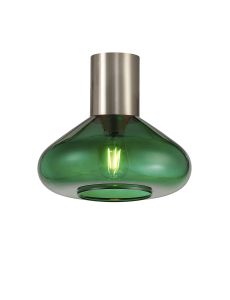 Odeyscene 31cm Ceiling Light With Wide Glass, 1 x E27, Satin Nickel/Bottle Green