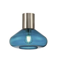 Odeyscene 31cm Ceiling Light With Wide Glass, 1 x E27, Satin Nickel/Teal Blue