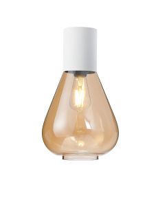 Odeyscene 23cm Ceiling Light With Narrow Glass, 1 x E27, Satin White/Amber