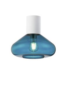 Odeyscene 31cm Ceiling Light With Wide Glass, 1 x E27, Satin White/Teal Blue