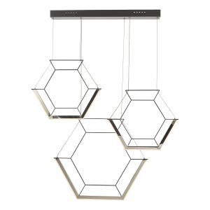 Hexagon 3lt Pendant Black LED Finish