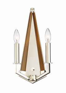 Hilton Wall Lamp 2 Light E14 Polished Nickel/Taupe Wood
