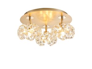 Hiphonic Round 3 Light G9 35cm Flush Light With French Gold And Crystal Shade