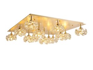 Hiphonic Square 13 Light G9 Flush Light With French Gold Square And Crystal Shade
