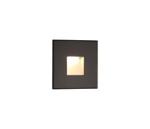 Cara Recessed Square Glass Fronted Wall Lamp, 1 x 1.8W LED, 3000K, 70lm, IP65, Black, 3yrs Warranty