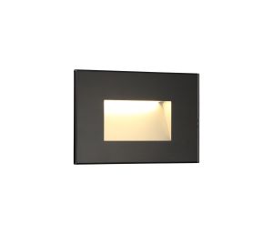 Cara Recessed Rectangle Glass Fronted Wall Lamp, 1 x 3.3W LED, 3000K, 145lm, IP65, Black, 3yrs Warranty