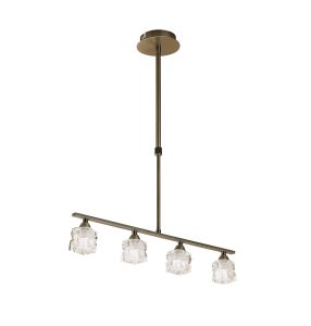 Ice Linear Pendant 4 Light G9 ECO Bar, Antique Brass