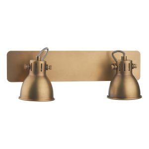 Idaho 2 Light GU10 Natural Brass Adjustable Wall Spotlight With Rocker Switch