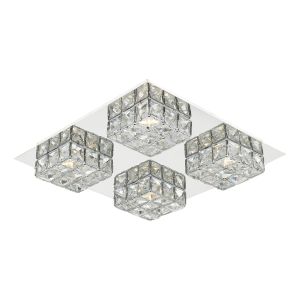 Imogen 4 Light 20W Integrated LED Polished Chrome Flush Light With Glass Faceted Squares