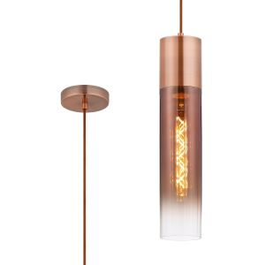 Luce 12cm Pendant With Tubular Glass, 1 x E27, Antique Copper/Copper Fade/Brown Braided Cable