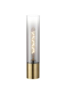 Luce Table Lamp With Tubular Glass, 1 x E27, Antique Brass/Smoke Fade/Black Braided Twisted Cable