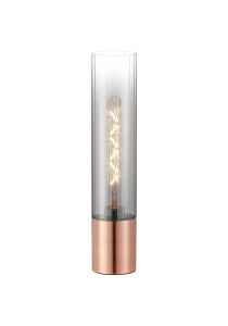 Luce Table Lamp With Tubular Glass, 1 x E27, Antique Copper/Smoke Fade/Brown Braided Cable