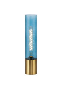 Luce Table Lamp With Tubular Glass, 1 x E27, Aged Brass/Blue/Black Braided Cable