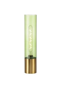 Luce Table Lamp With Tubular Glass, 1 x E27, Aged Brass/Green/Black Braided Cable
