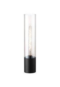 Luce Table Lamp With Tubular Glass, 1 x E27, Satin Black/Clear/Black Braided Twisted Cable