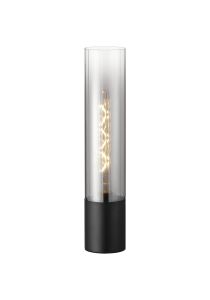 Luce Table Lamp With Tubular Glass, 1 x E27, Satin Black/Smoke Fade/Black Braided Twisted Cable